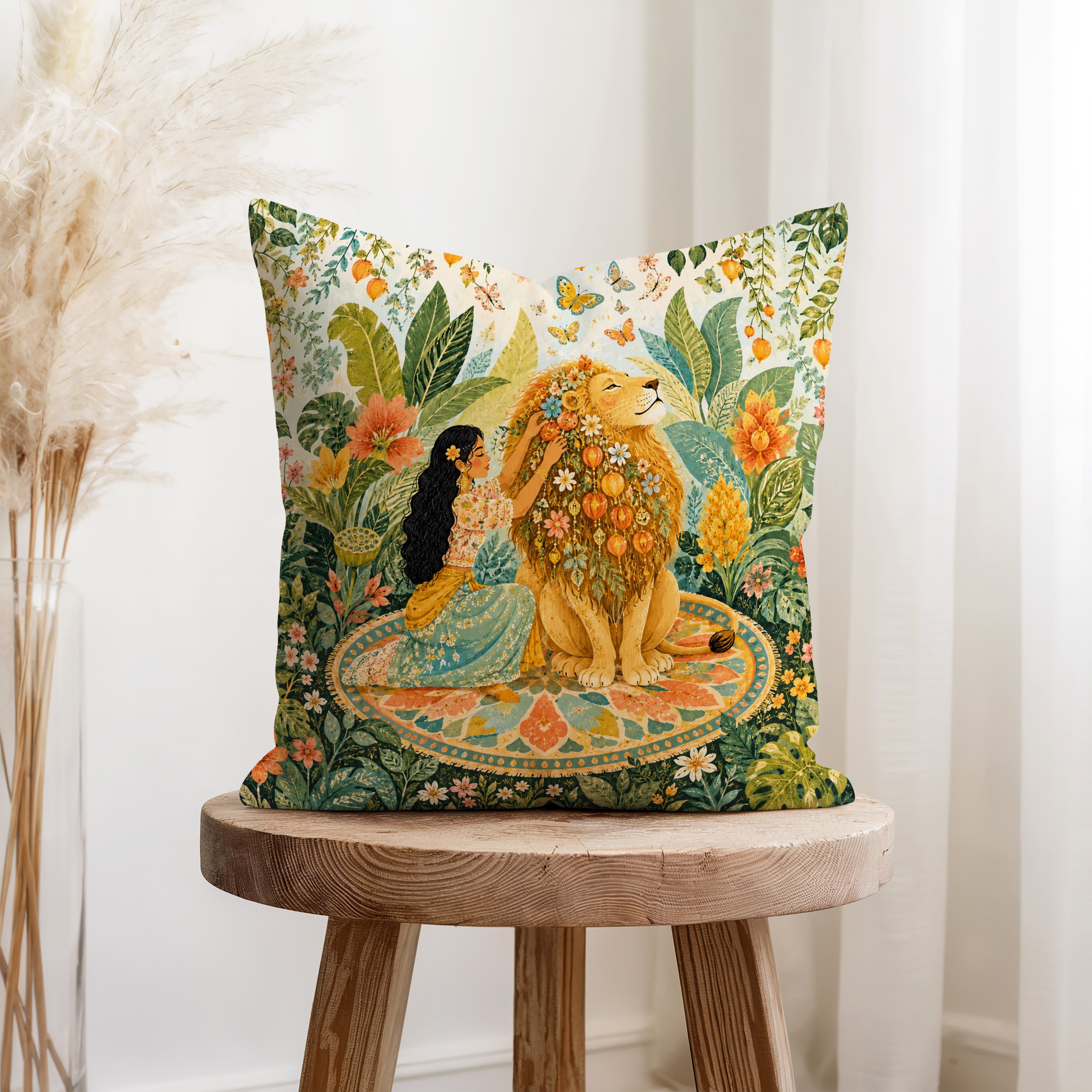 Lion in Bloom – Botanical Animal Pillow Secondary image