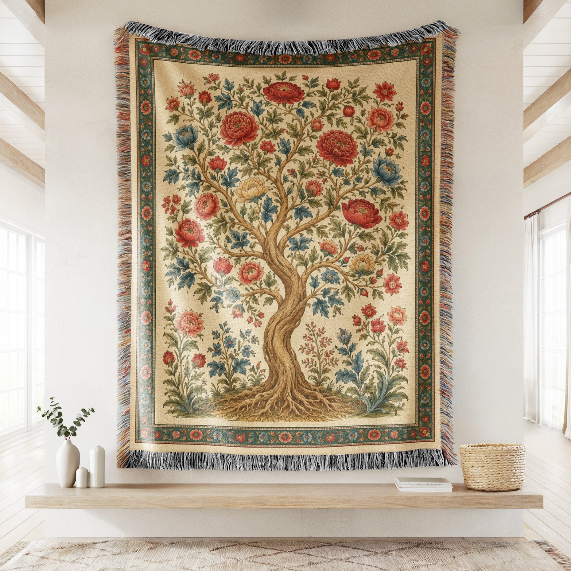 Crimson Bloom Tree Blanket Secondary image
