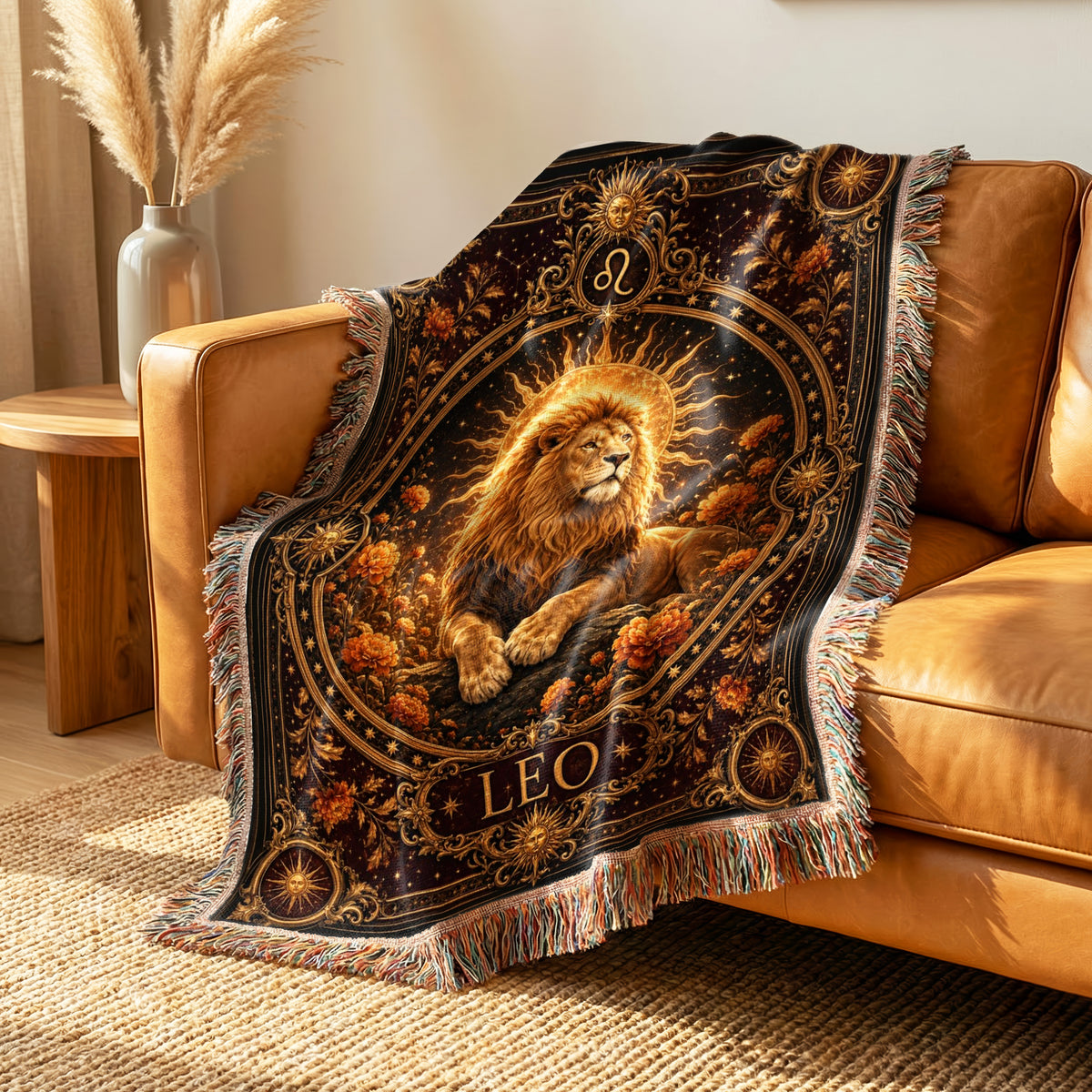 Leo Golden Sun Lion Zodiac Blanket