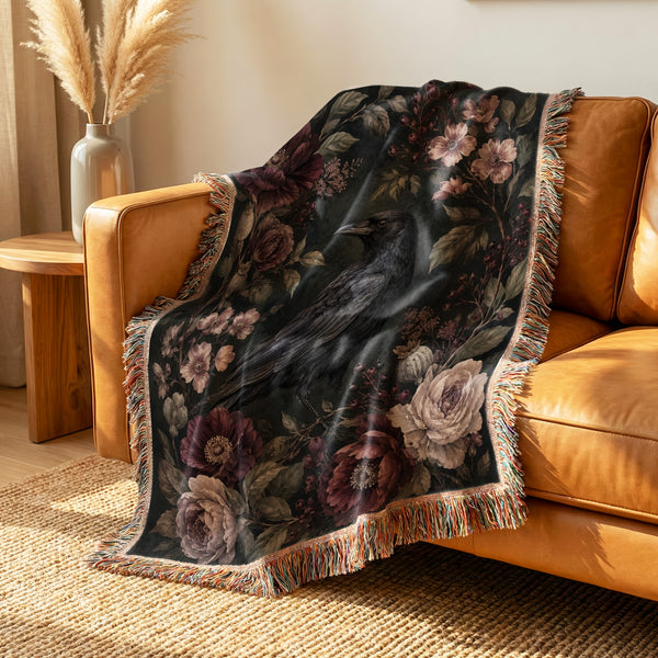 Dark Floral Raven Blanket