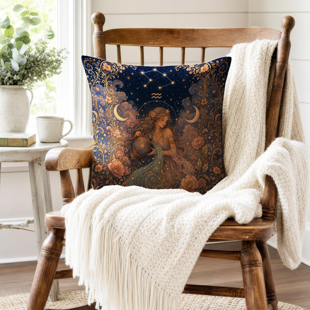 The Starry Water Bearer – Aquarius Zodiac Pillow