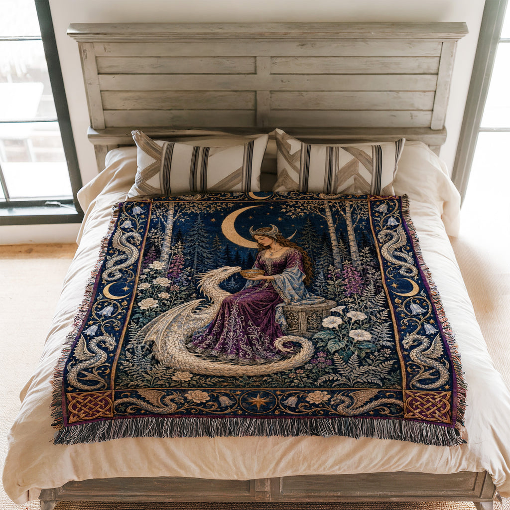 The Moonlit Dragon Maiden Blanket