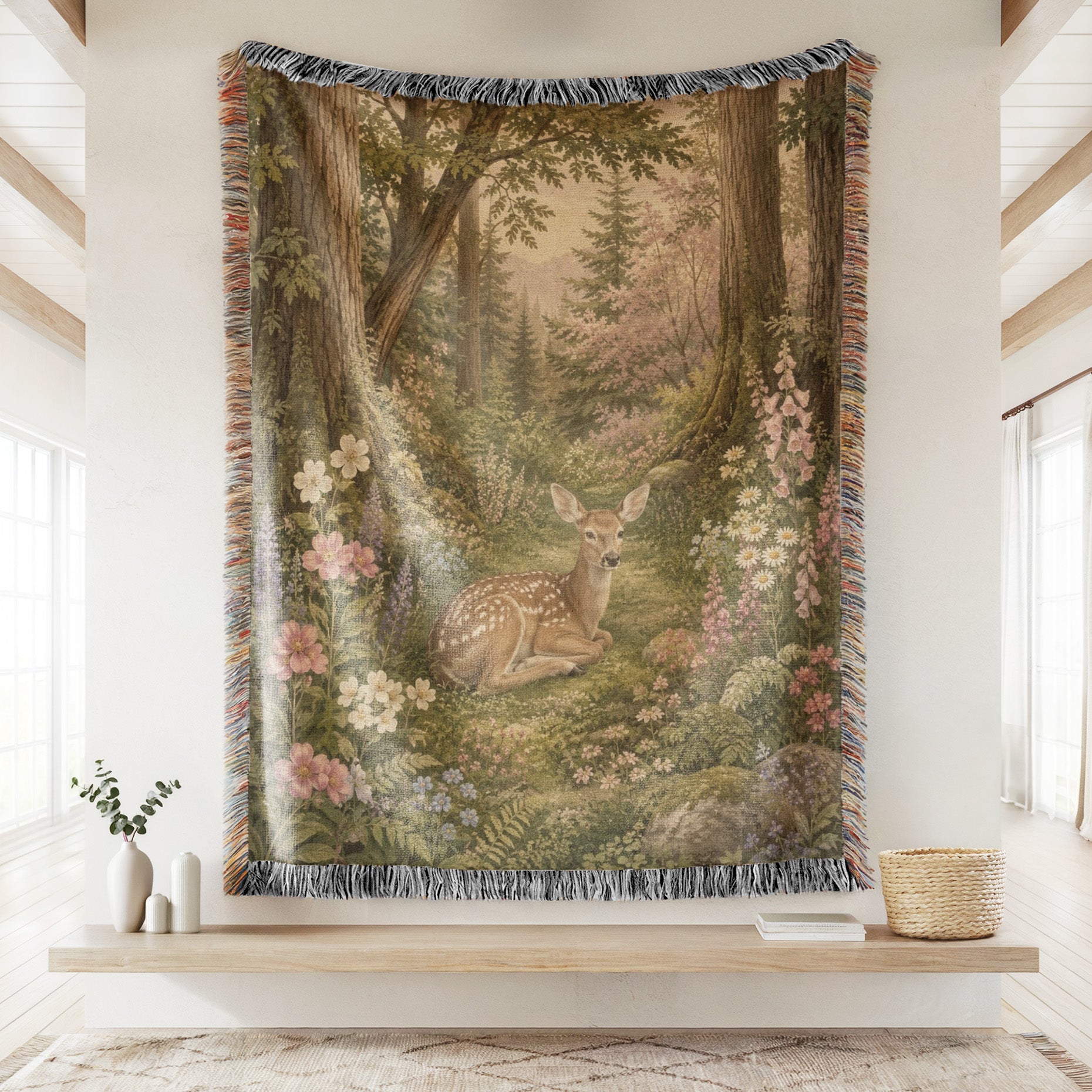 Woodland Fawn Floral Blanket Secondary image