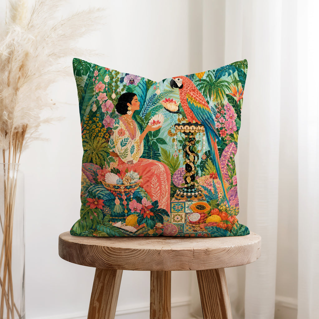 The Parrot Garden – Tropical Bird Pillow