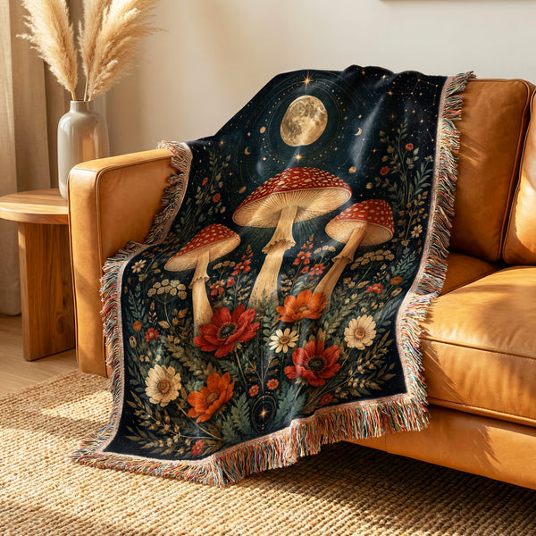 Full Moon Mushroom Garden Blanket