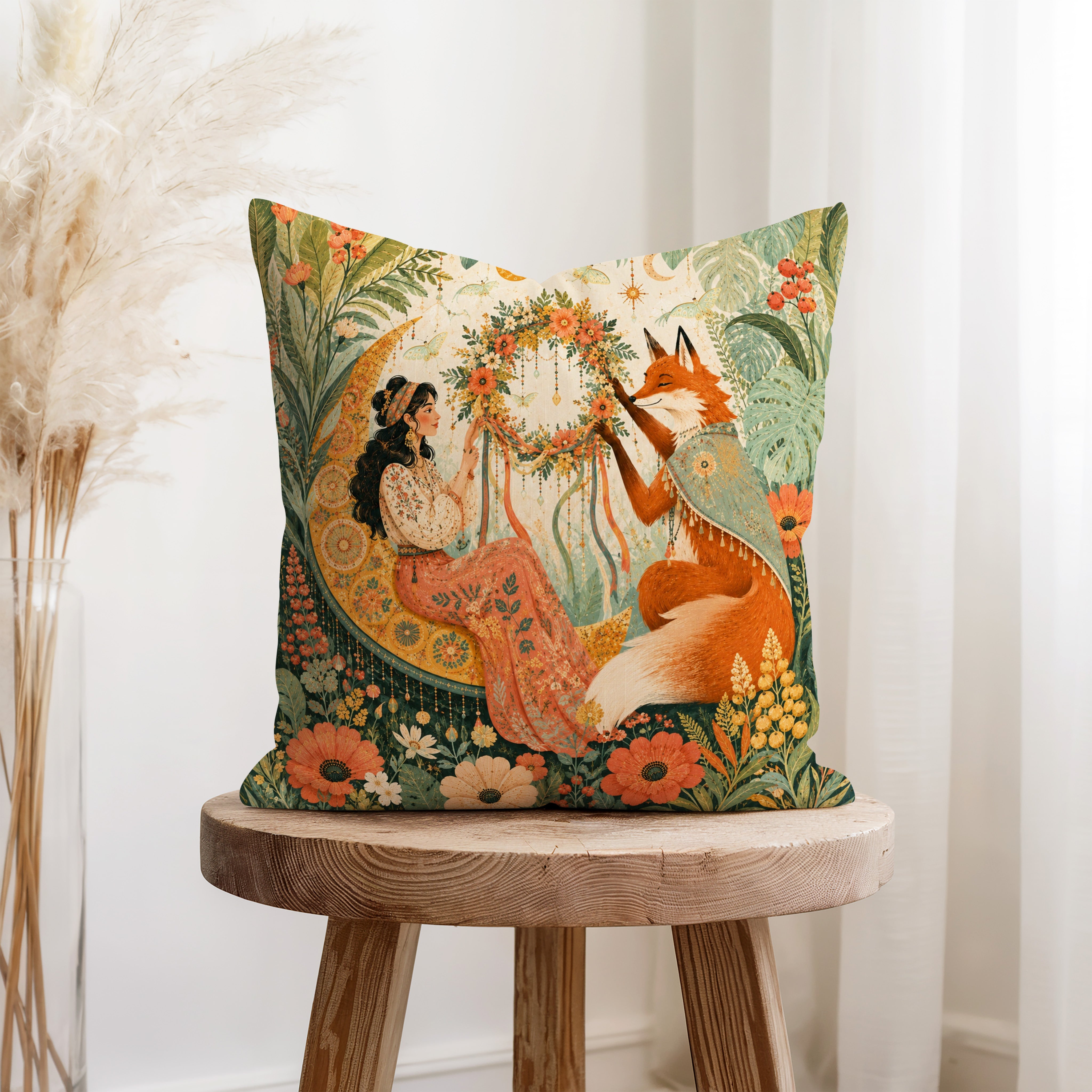 The Fox & Crescent Moon – Woodland Fantasy Pillow Secondary image