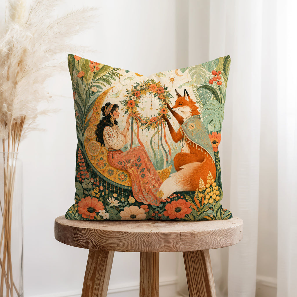 The Fox & Crescent Moon – Woodland Fantasy Pillow