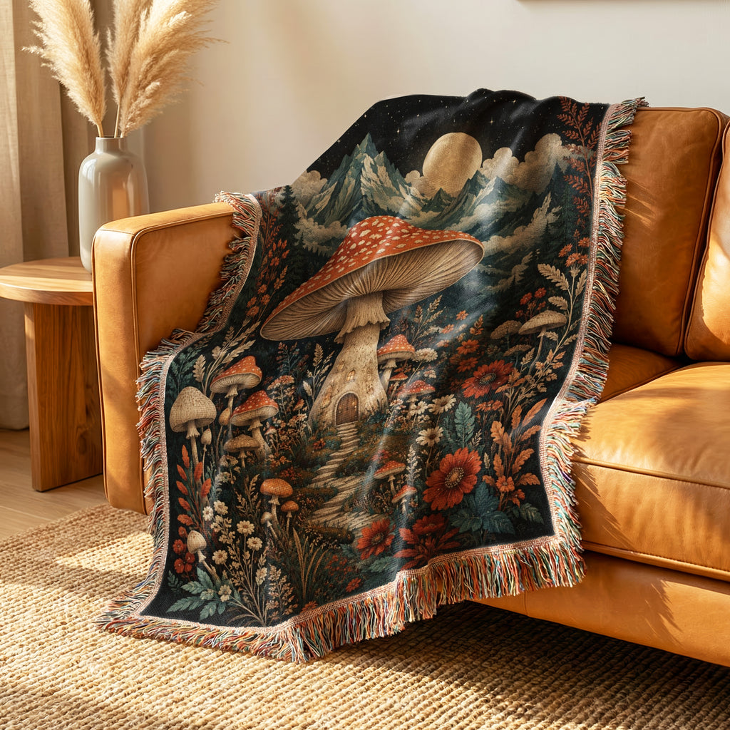 Mushroom Cottage Mountain Blanket