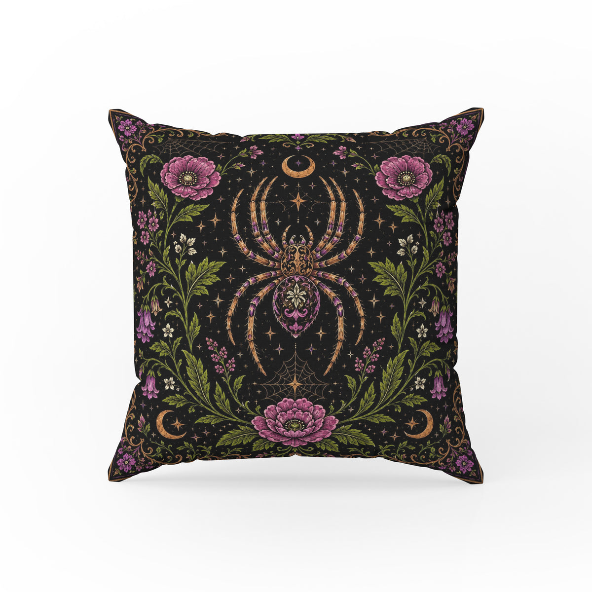 The Weaver's Garden – Gothic Spider Floral Pillow Main image