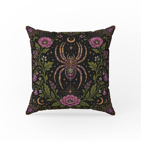 The Weaver's Garden – Gothic Spider Floral Pillow