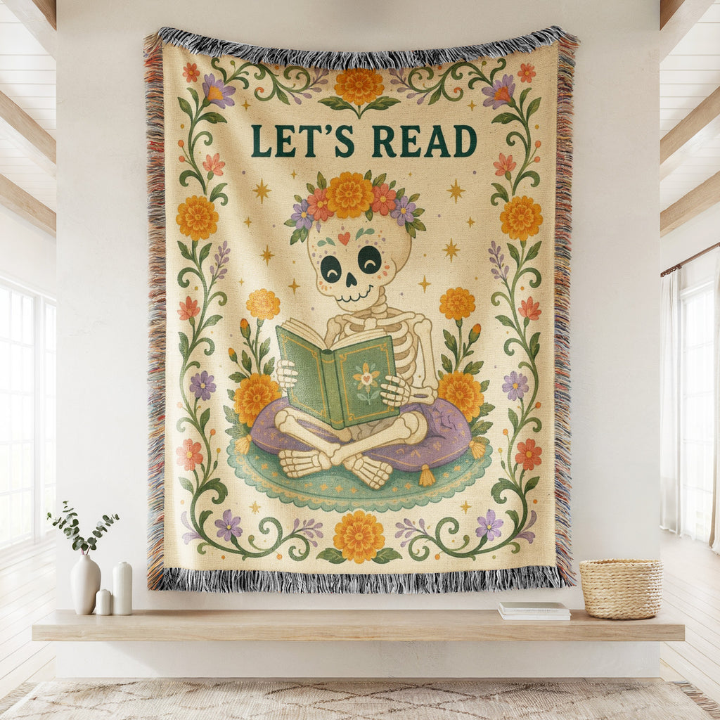 Let's Read Floral Skeleton Blanket