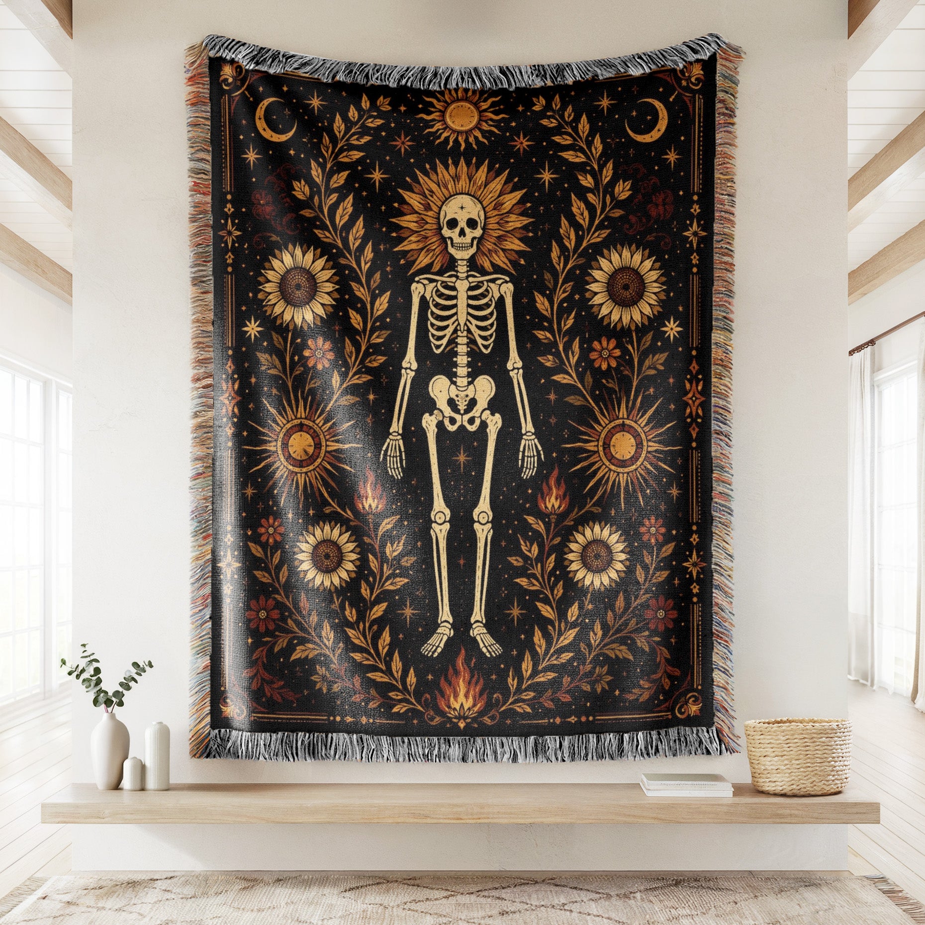 Leo Sunflower – Gothic Skeleton Zodiac Blanket Secondary image