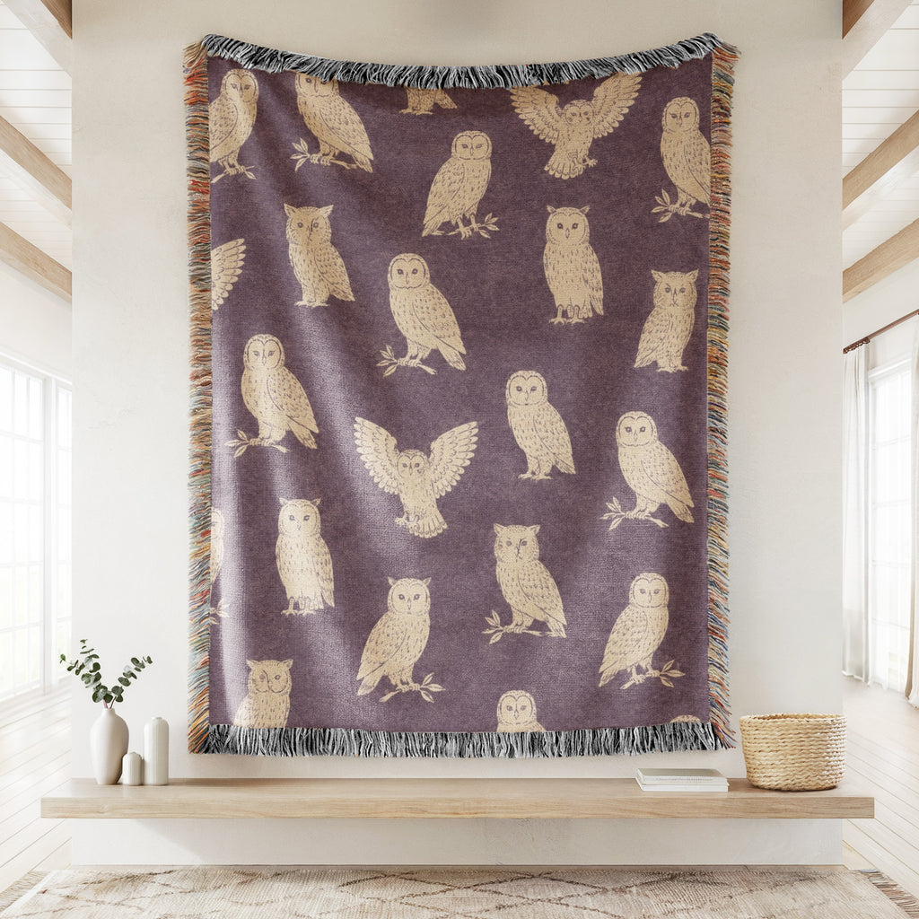 Plum Woodland Owl Blanket