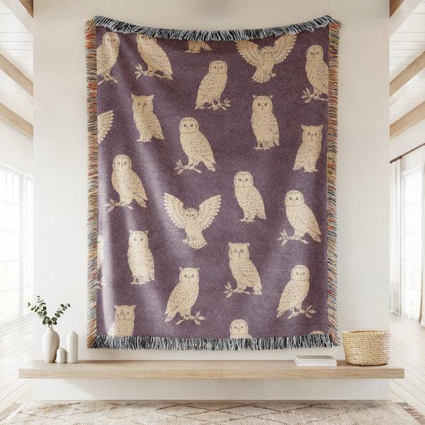 Plum Woodland Owl Blanket
