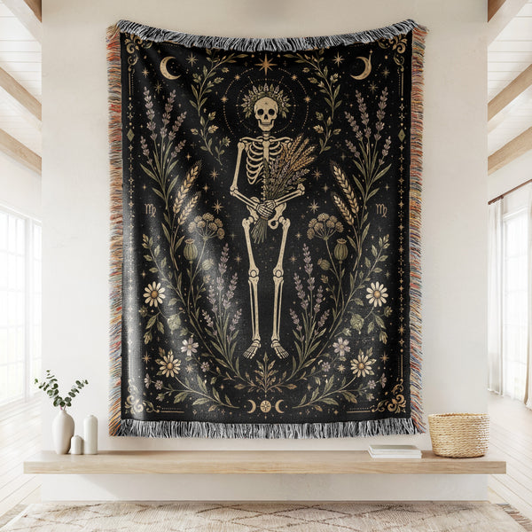 Virgo Wildflower Harvest – Gothic Skeleton Zodiac Blanket