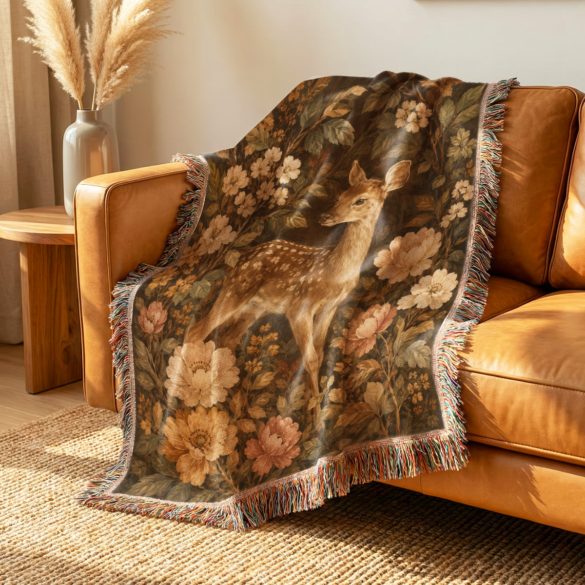 Autumn Fawn Floral Blanket