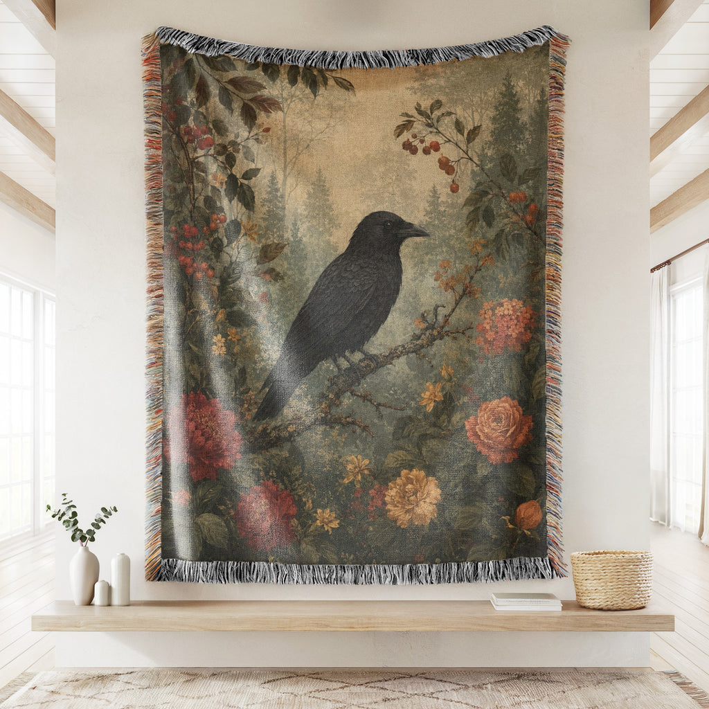 Autumn Raven Floral Blanket