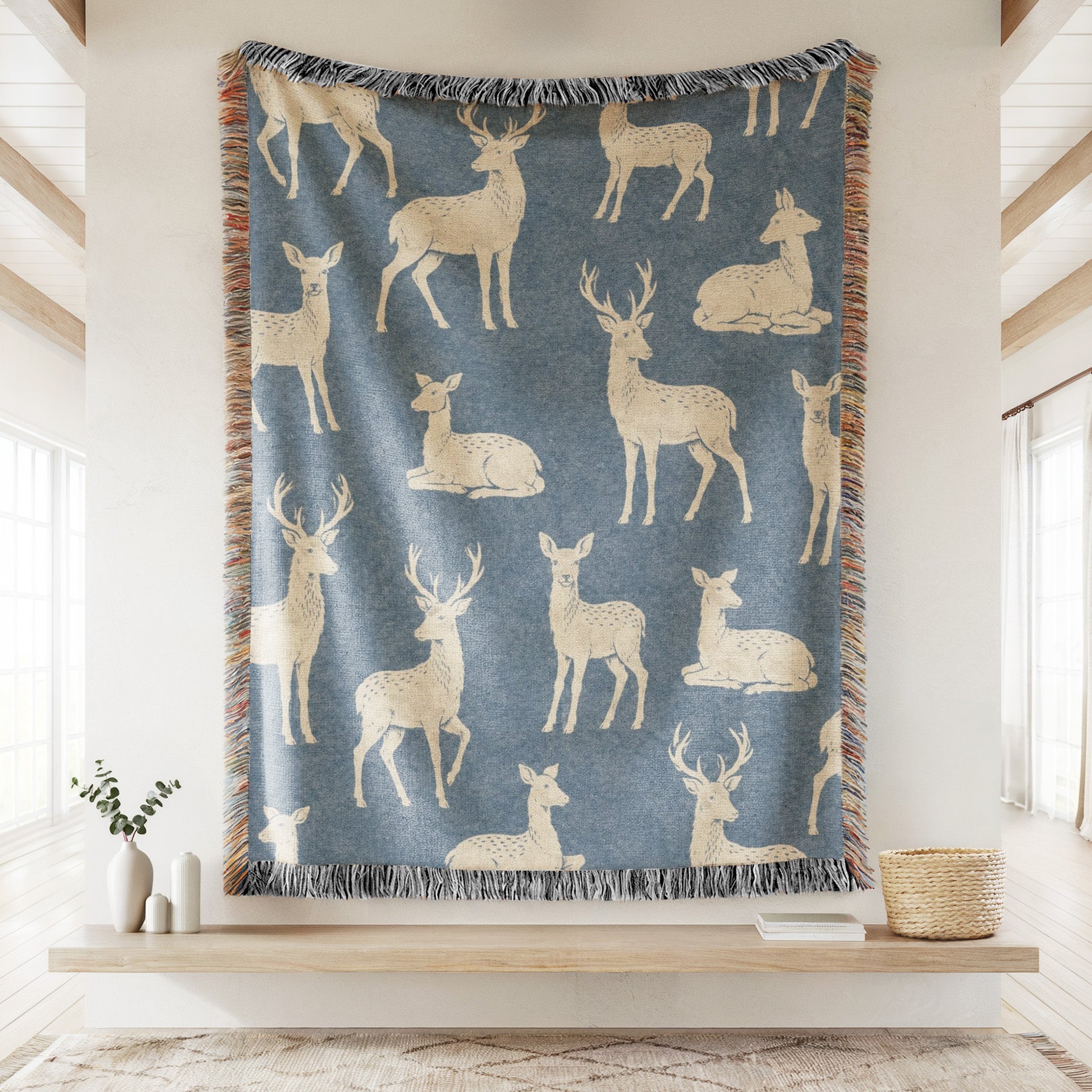 Blue Woodland Deer Blanket Secondary image