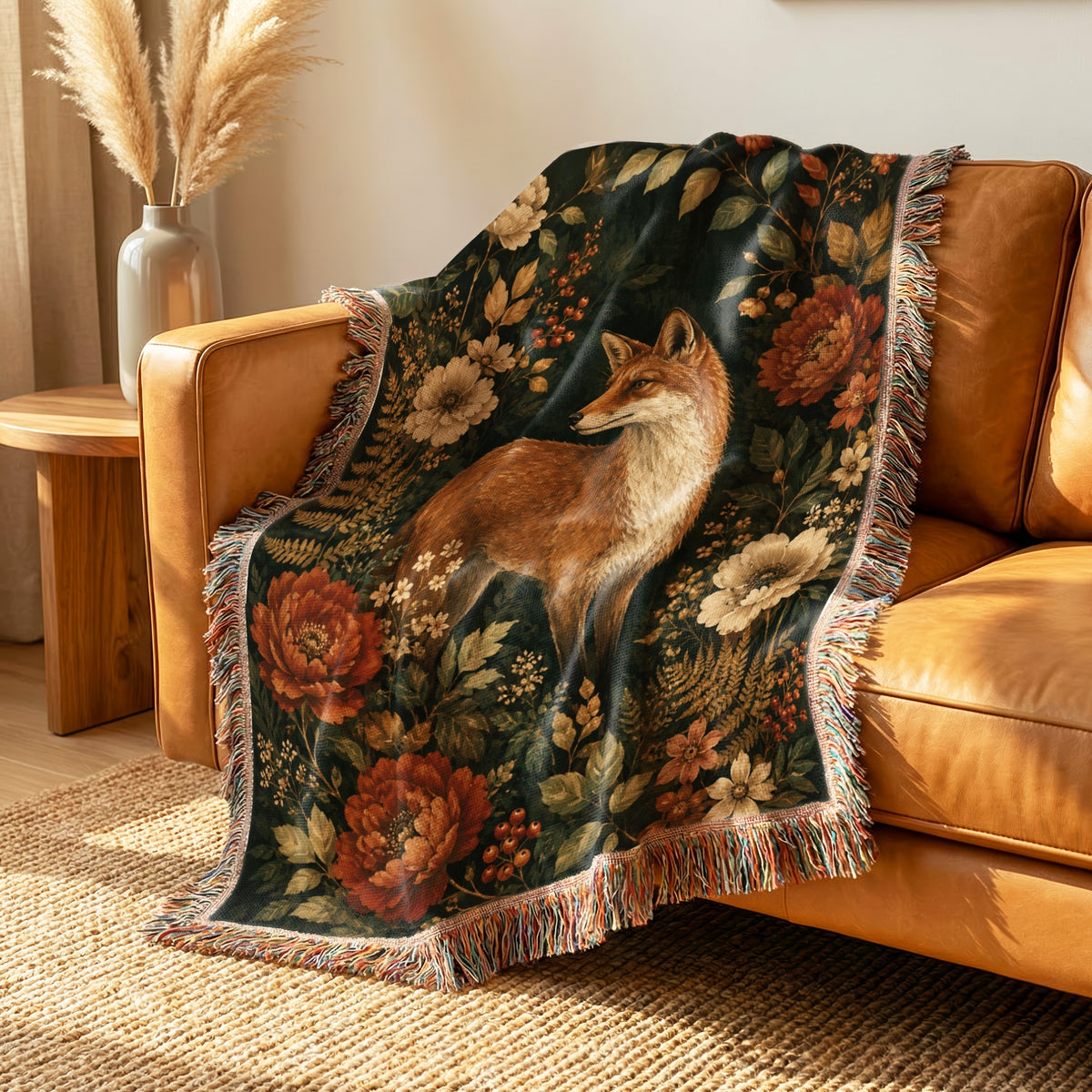 Autumn Fox Floral Blanket
