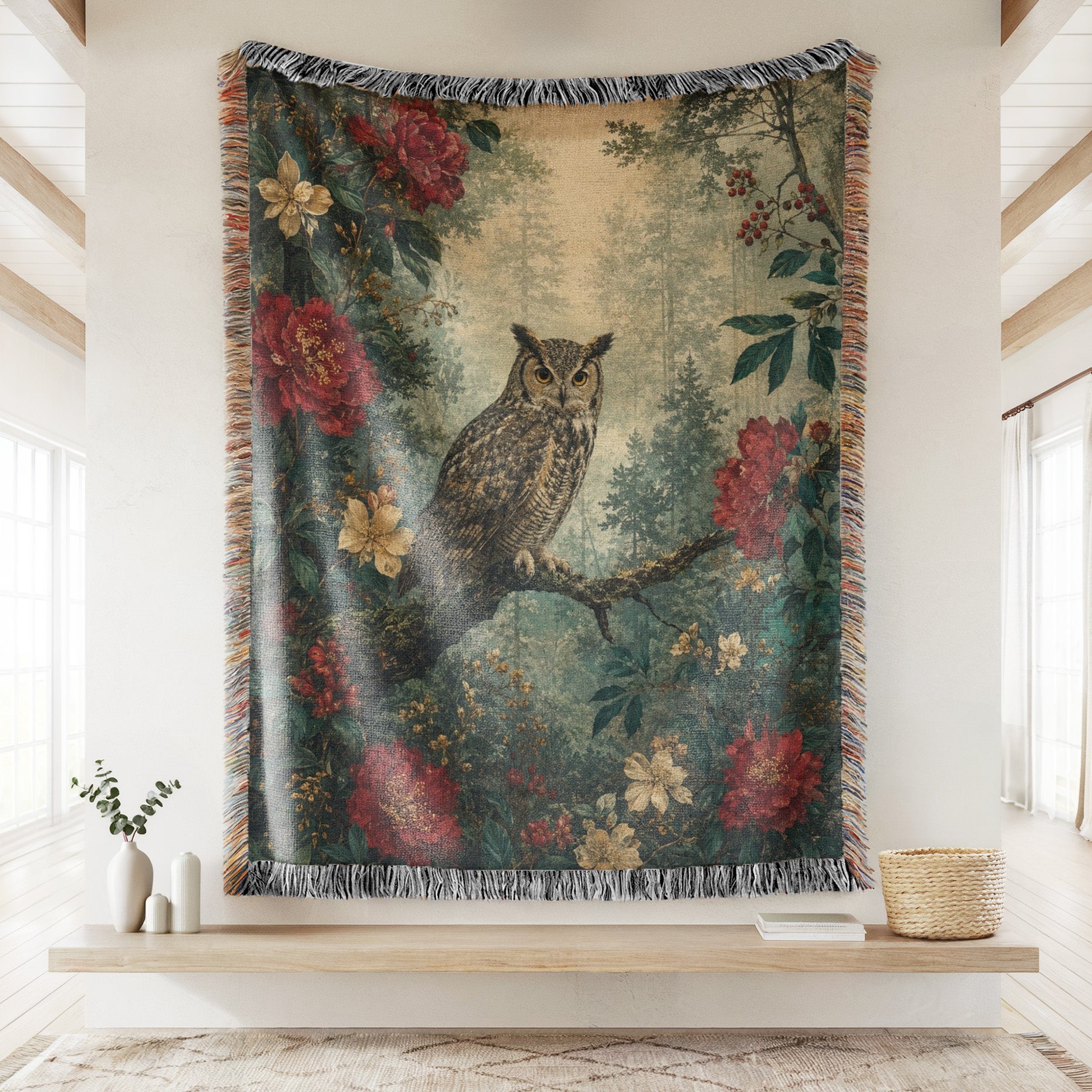 Red Peony Owl Blanket Secondary image
