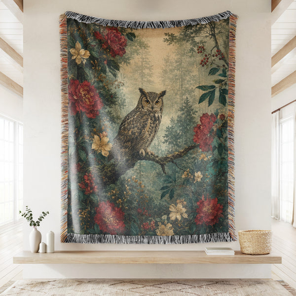 Red Peony Owl Blanket