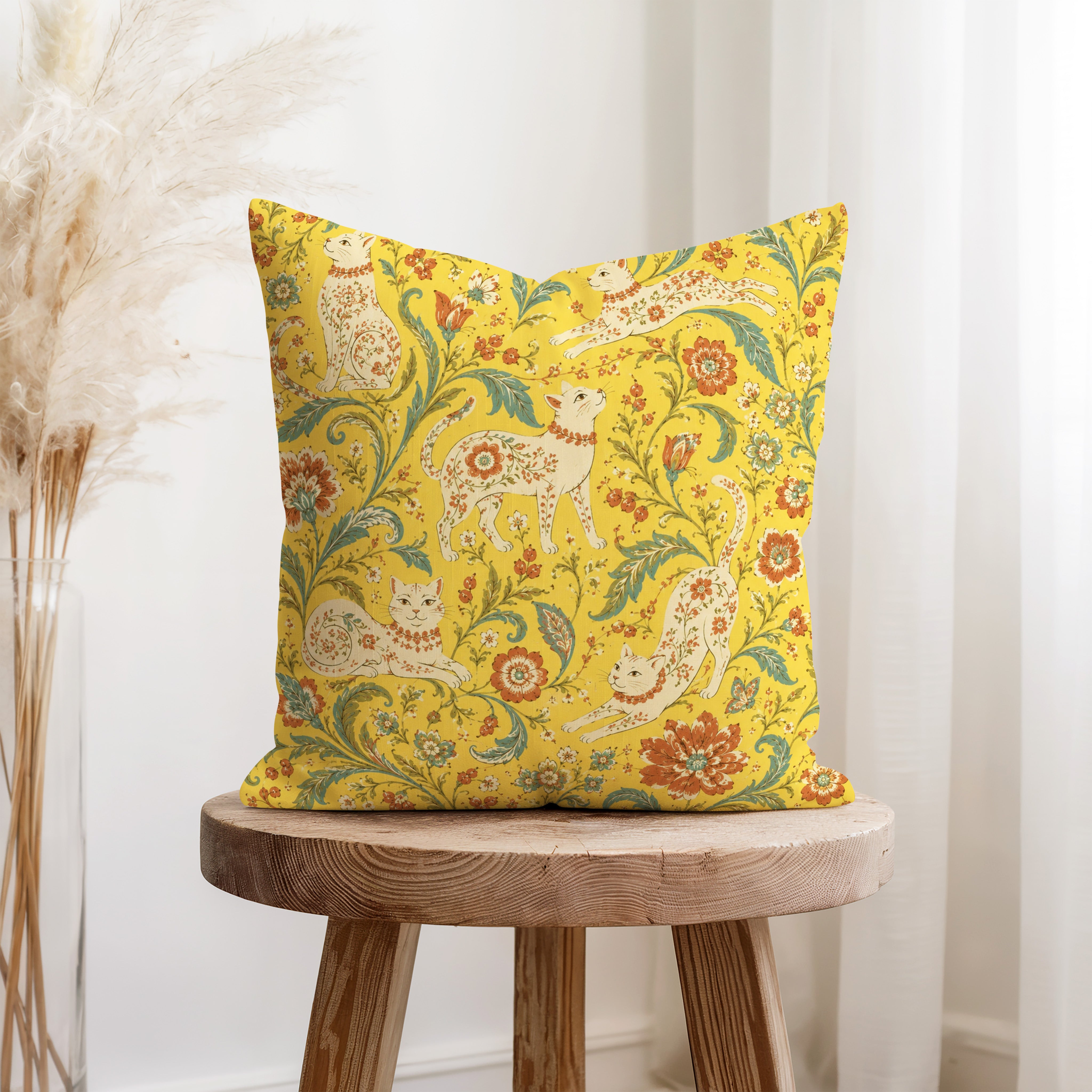 Golden Garden Cats – Floral Cat Pillow Secondary image