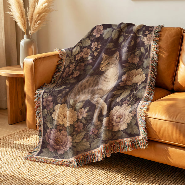 Vintage Floral Tabby Cat Blanket