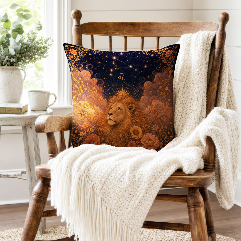 The Sunlit Lion – Leo Zodiac Pillow
