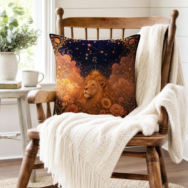The Sunlit Lion – Leo Zodiac Pillow