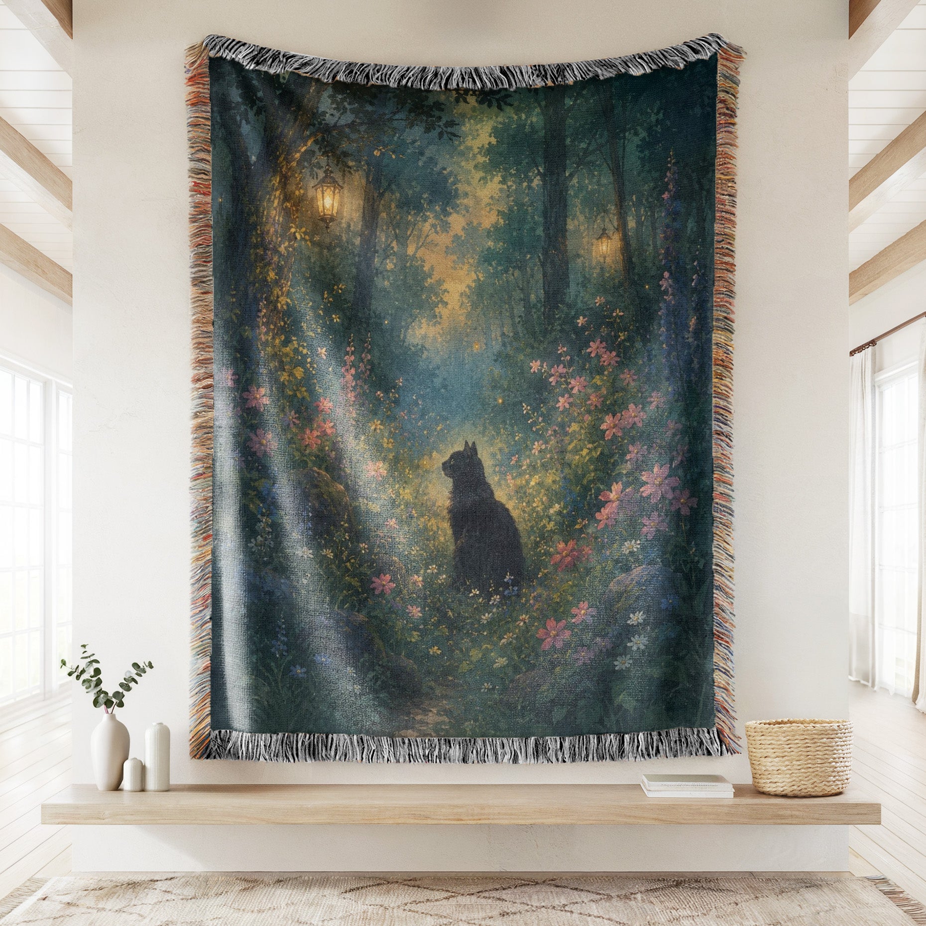 Lantern Forest Black Cat Blanket Secondary image