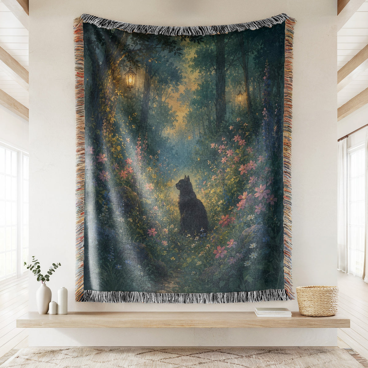 Lantern Forest Black Cat Blanket