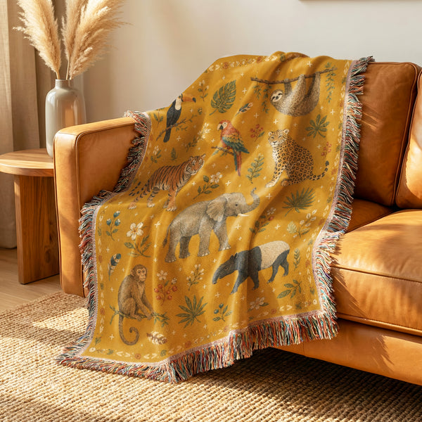 Golden Jungle Animals Blanket