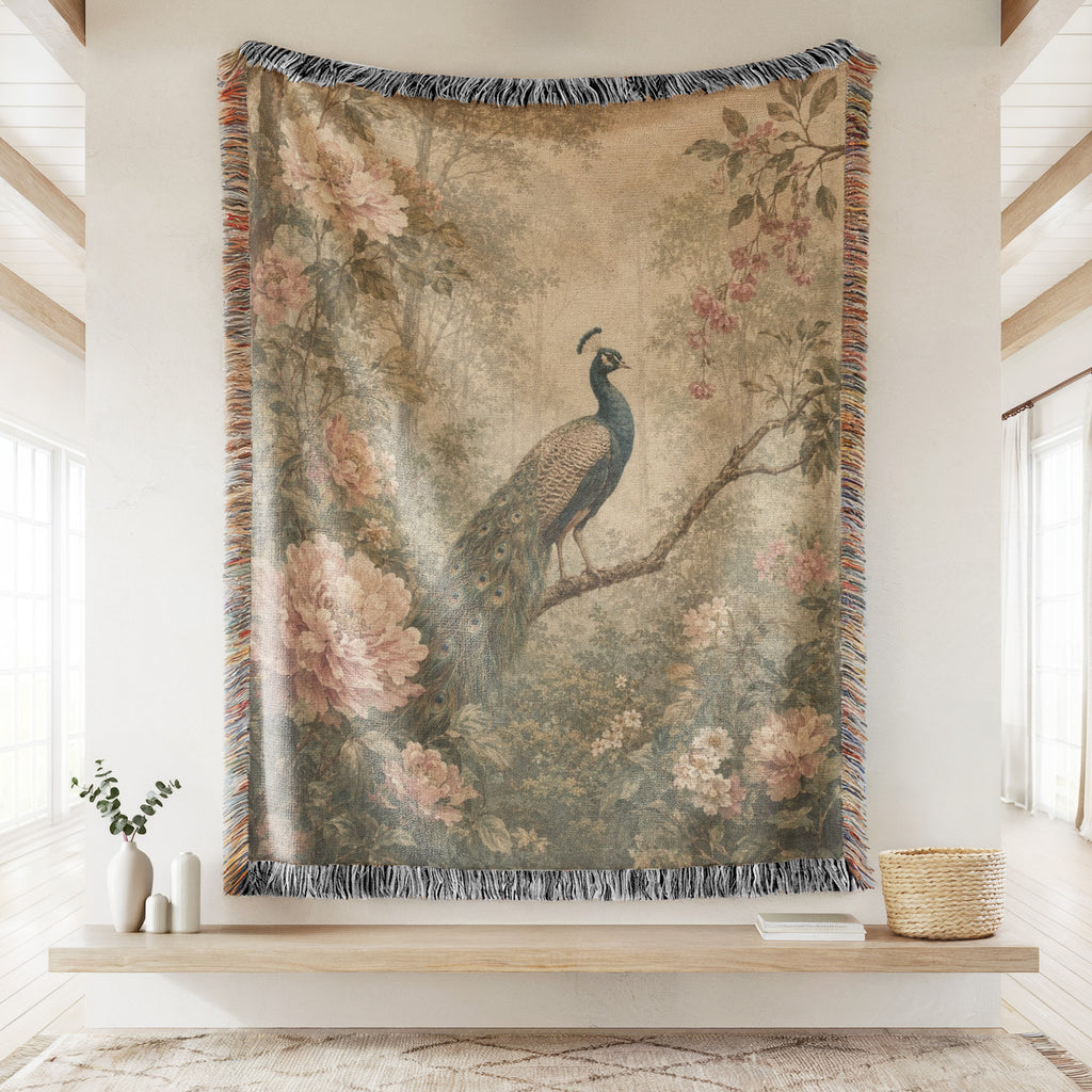 Peony Peacock Forest Blanket