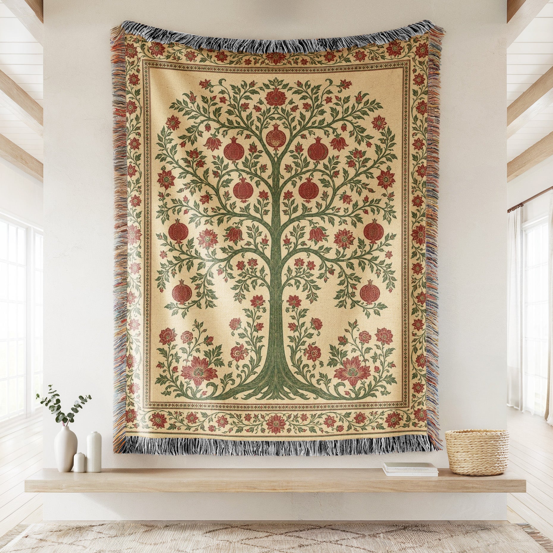 Crimson Pomegranate Tree Woven Blanket Secondary image
