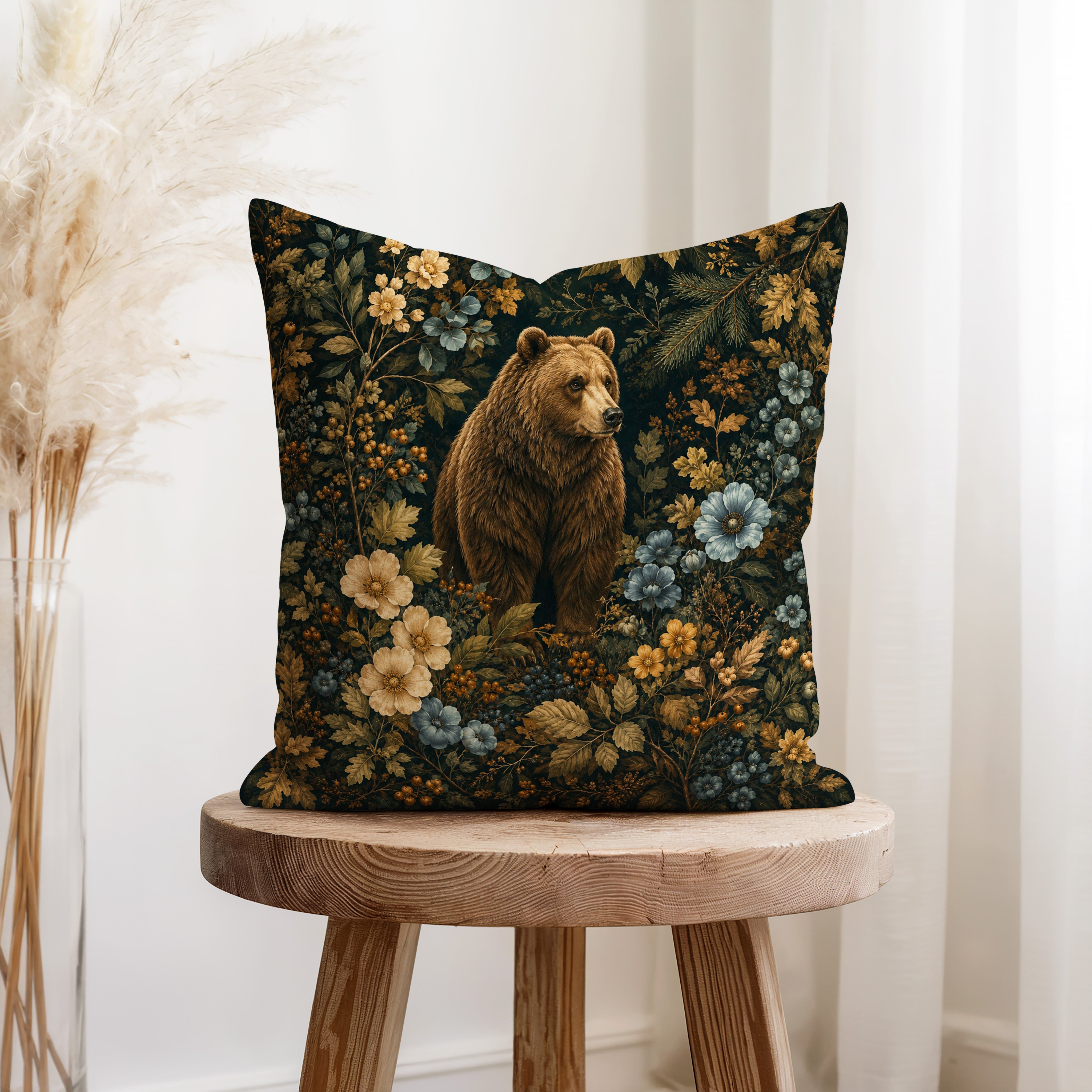 The Woodland Bear – Dark Botanical Pillow Secondary image
