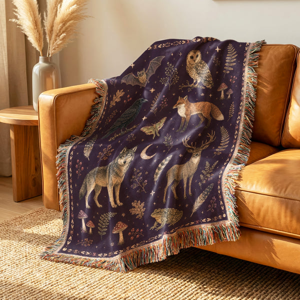 Midnight Woodland Animals Blanket