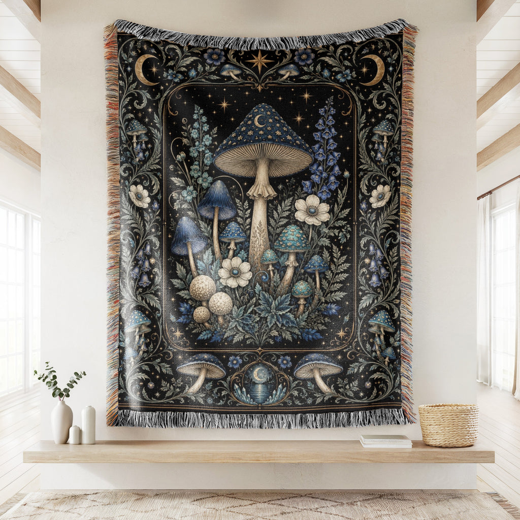 Midnight Blue Mushroom Grove Blanket