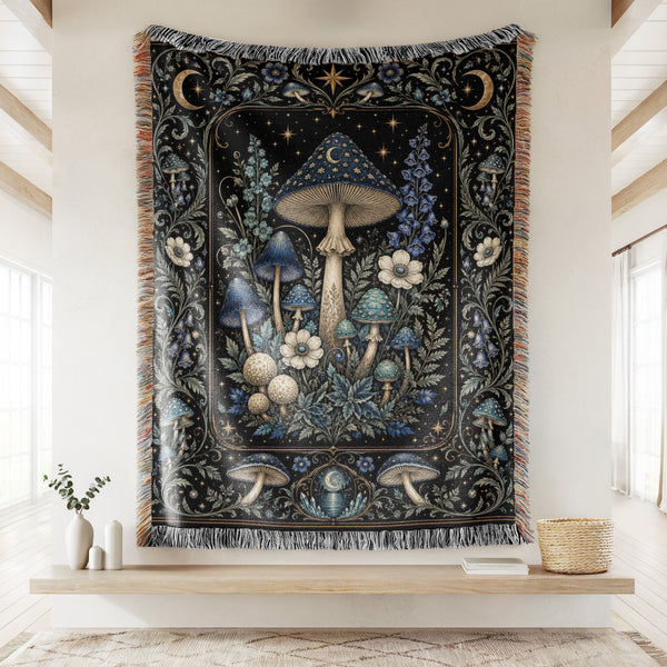 Midnight Blue Mushroom Grove Blanket