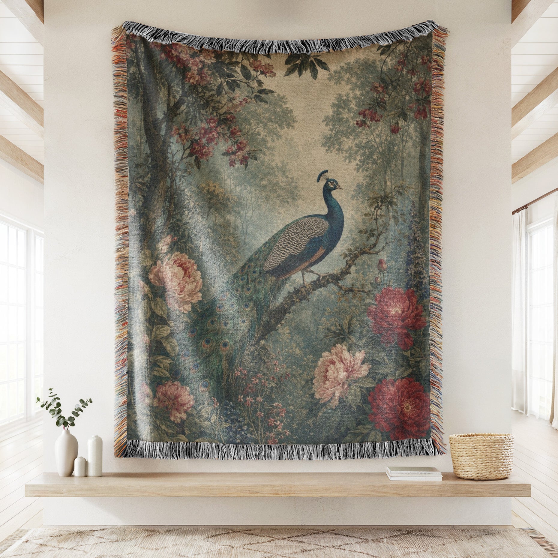 Crimson Peony Peacock Blanket Secondary image