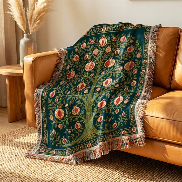 The Midnight Pomegranate Tree Blanket