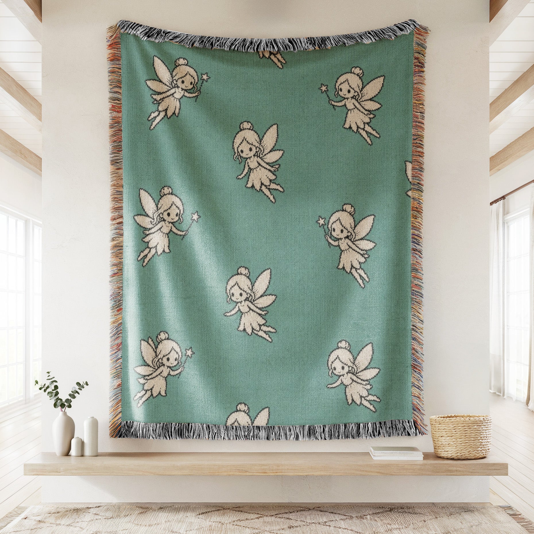 Teal Tiny Fairy Pattern Blanket Secondary image