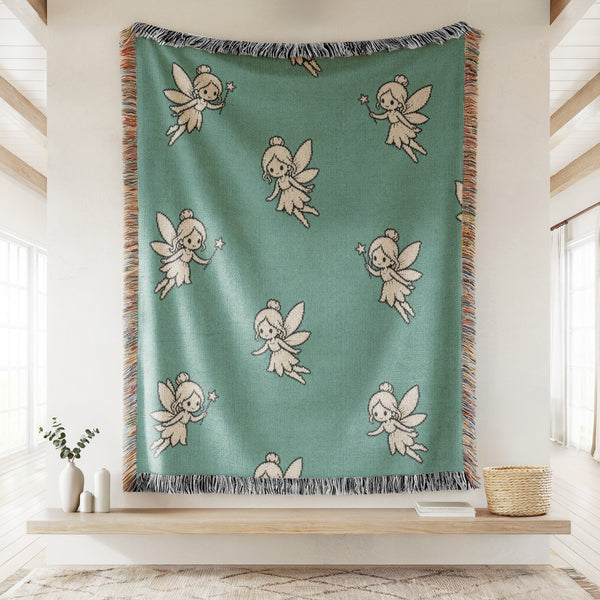 Teal Tiny Fairy Pattern Blanket