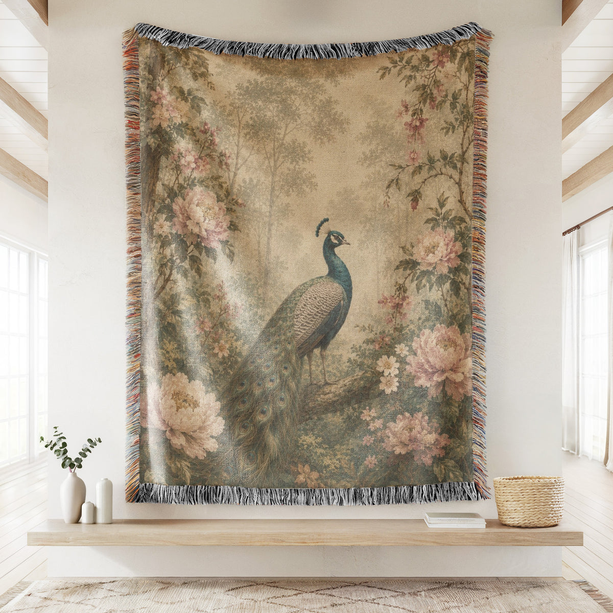 Blush Peony Peacock Blanket