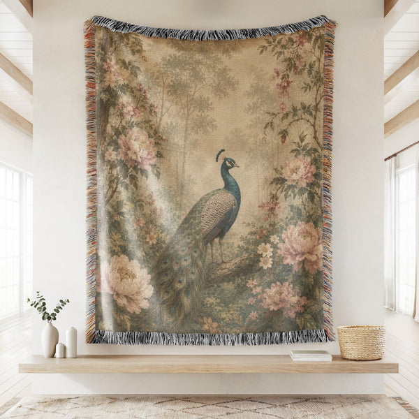 Blush Peony Peacock Blanket
