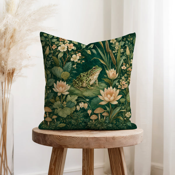 The Lily Pond Frog – Botanical Woodland Pillow