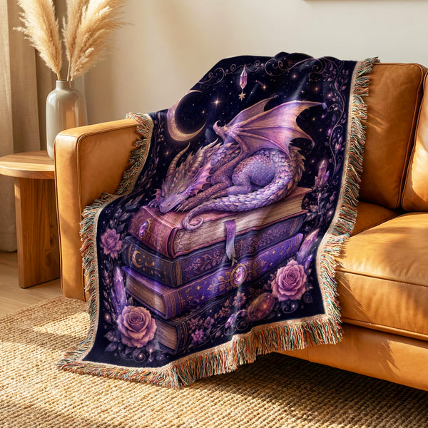 Moonlit Amethyst Dragon on Books Blanket