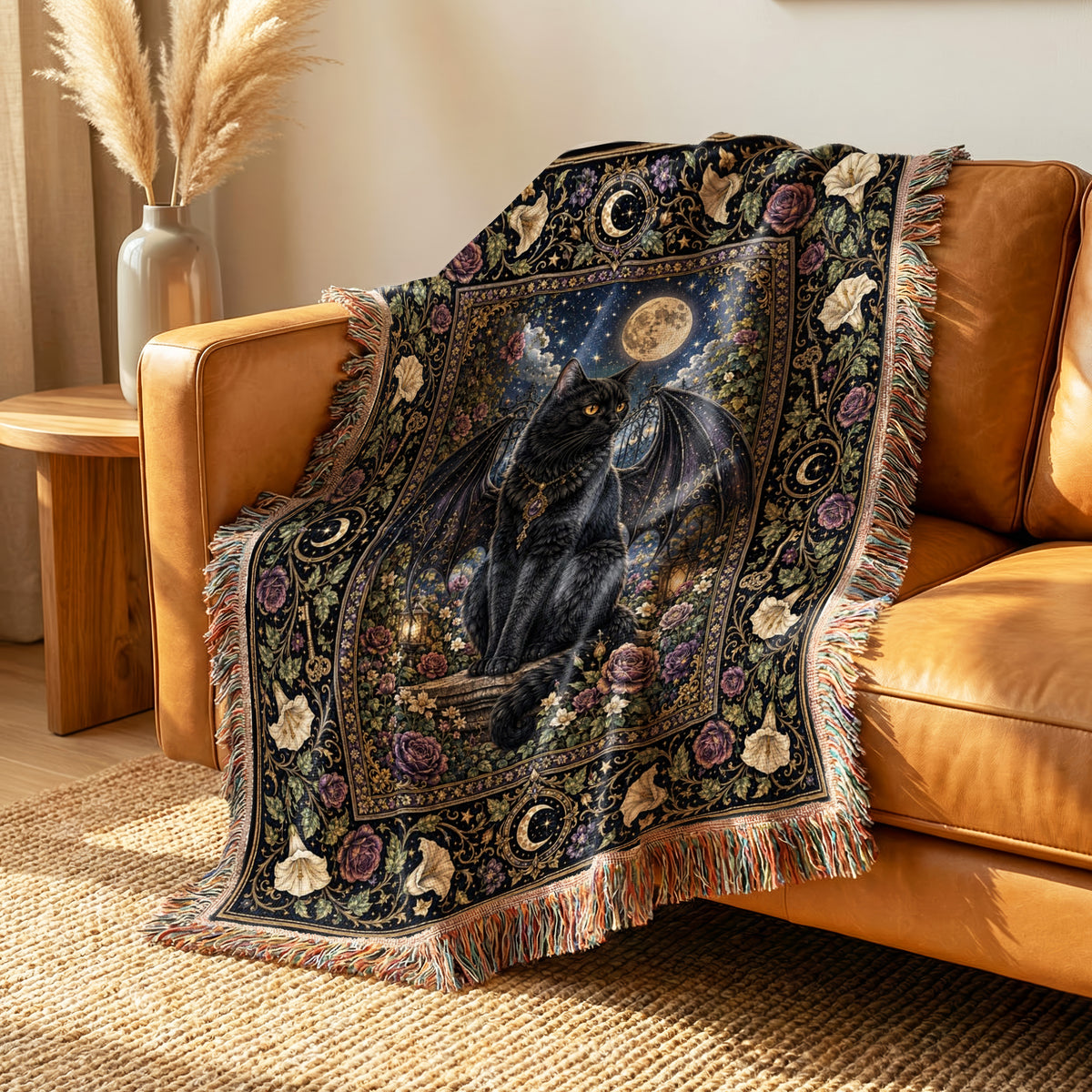 Winged Familiar Black Cat Blanket