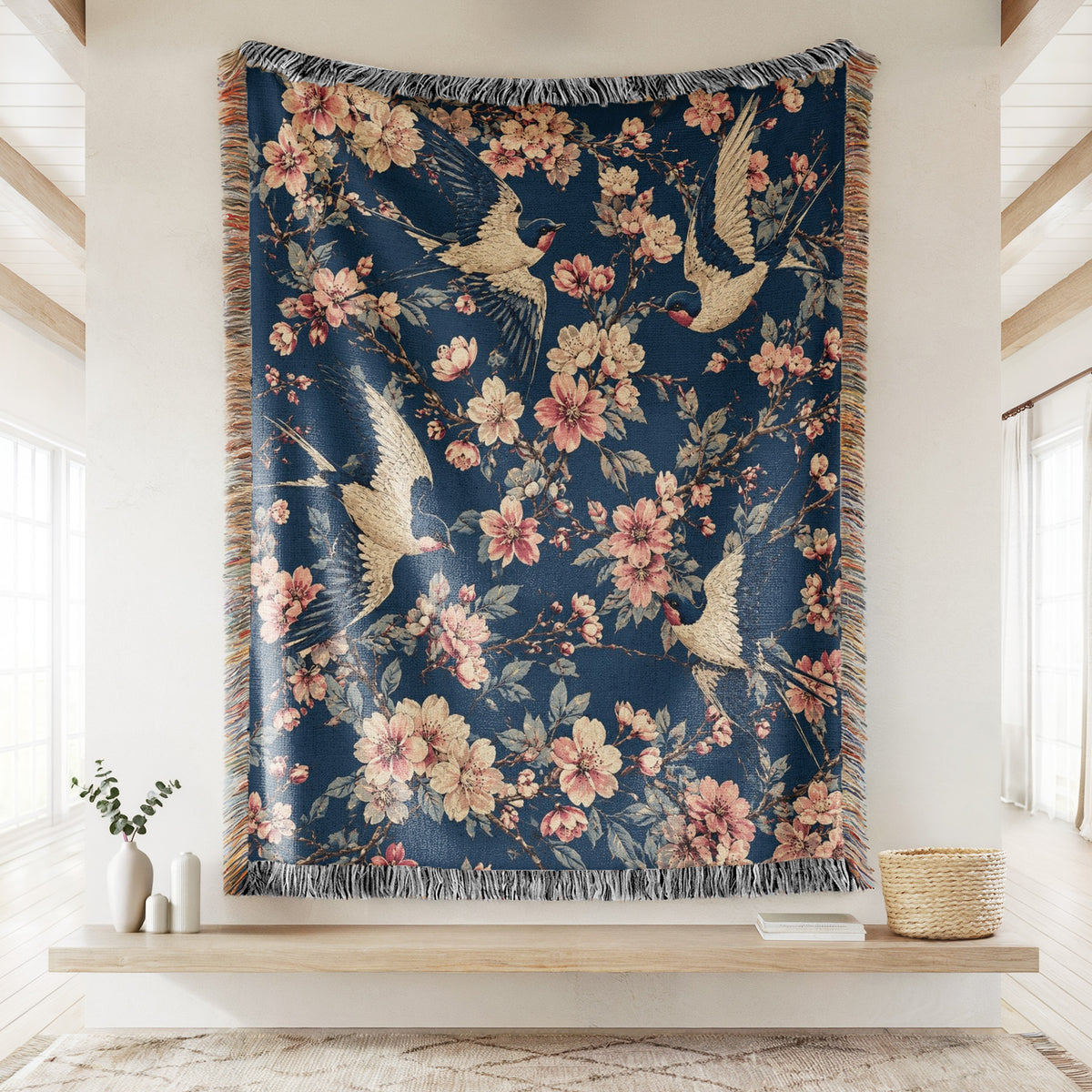 Swallows & Blossom Blanket