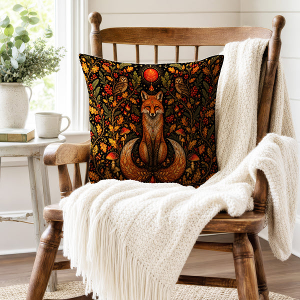 Autumn Foxfire – Fox & Owl Woodland Pillow