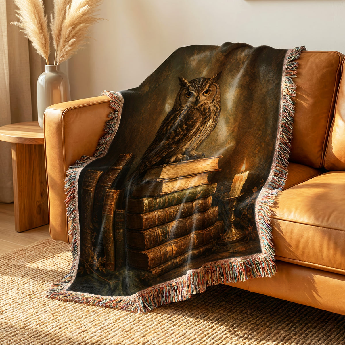 Candlelit Owl & Antique Books Blanket